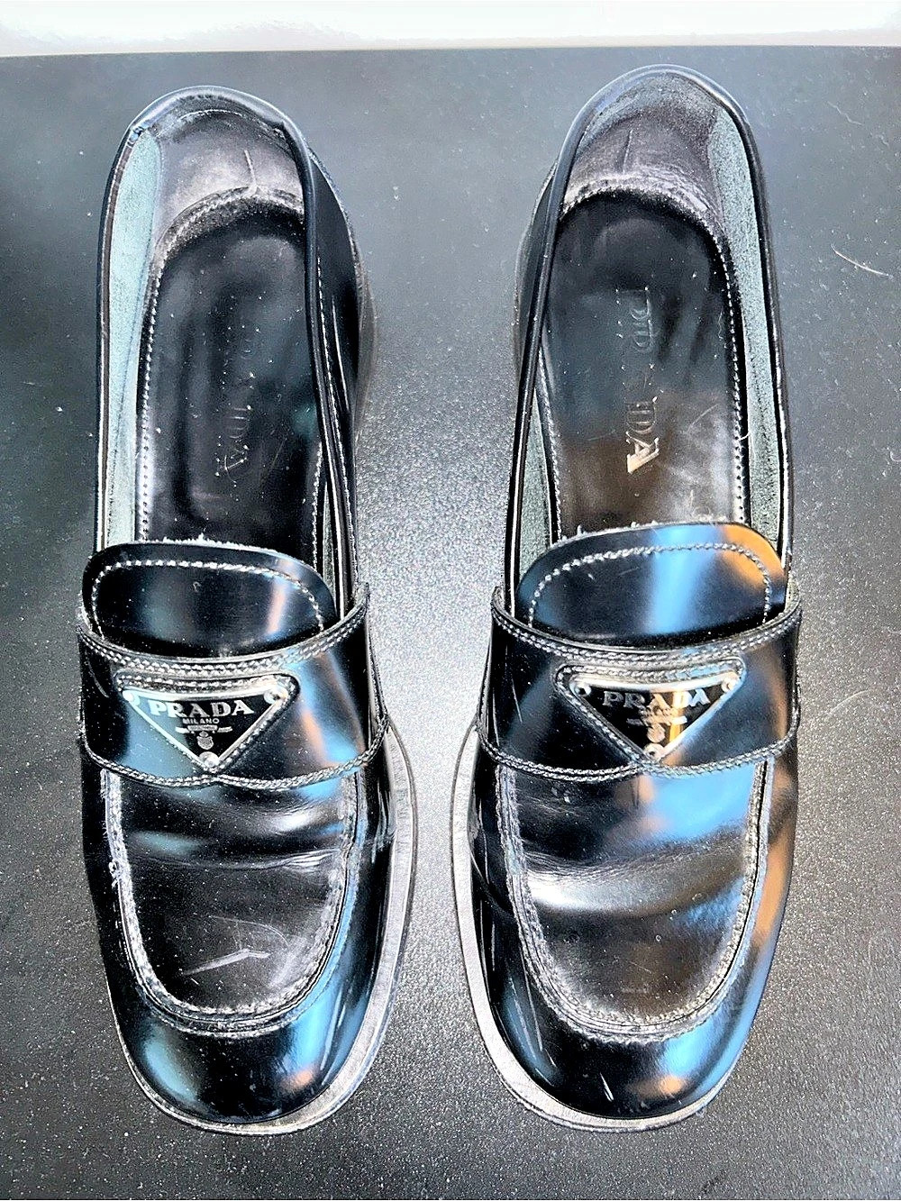 Prada Monolith Brushed Leather Loafers Black